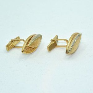 14K Leaf Shape Cufflinks with 1 carat total weight diamonds